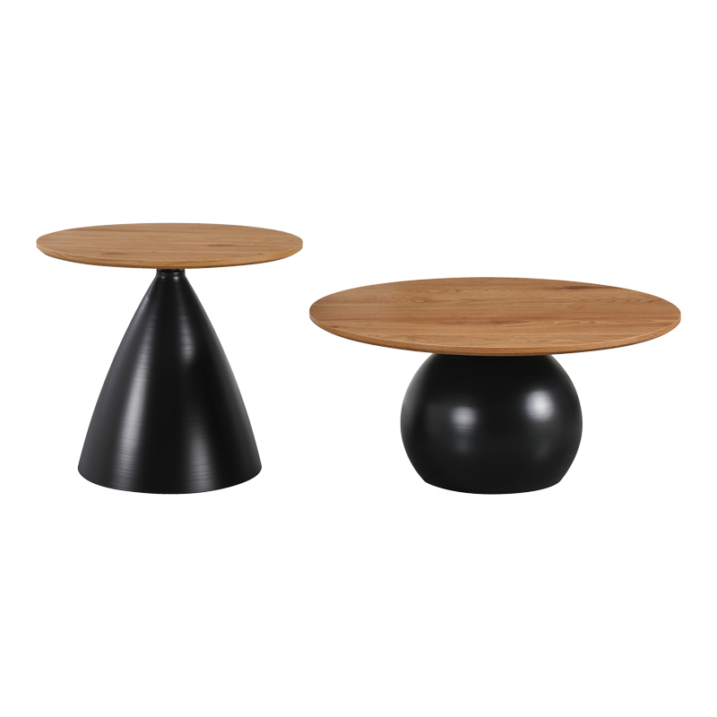 Tavolina kafeje Caple pakoworld set me 2 metal të zi-mdf në nuancë natyrale