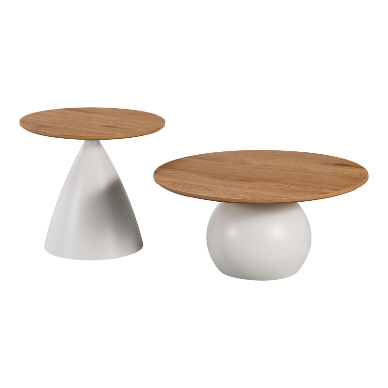 Tavolina kafeje Caple pakoworld set me 2 metal të bardhë-mdf në nuancë natyrale