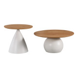 Tavolina kafeje Caple pakoworld set me 2 metal të bardhë-mdf në nuancë natyrale