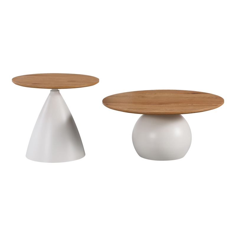 Tavolina kafeje Caple pakoworld set me 2 metal të bardhë-mdf në nuancë natyrale