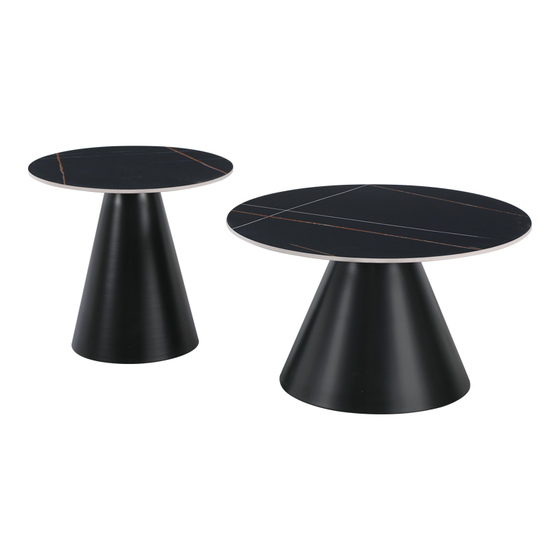 Set tavolinash kafeje Duoma pakoworld prej 2 copash metal i zi - mermer i zi