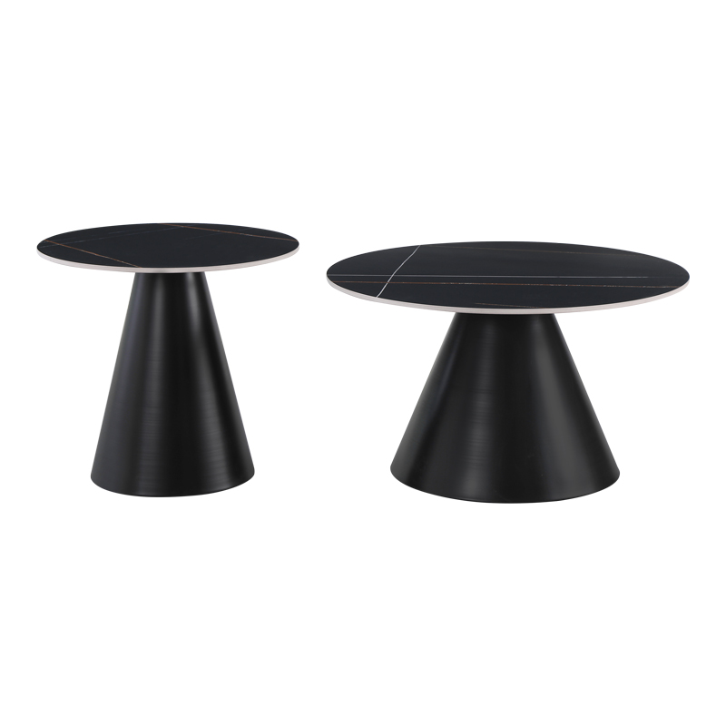 Set tavolinash kafeje Duoma pakoworld prej 2 copash metal i zi - mermer i zi