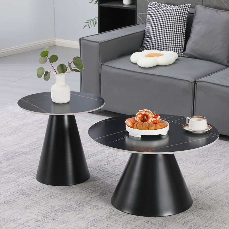 Set tavolinash kafeje Duoma pakoworld prej 2 copash metal i zi - mermer i zi