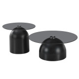 Tavolina kafeje Barel pakoworld set prej 2 metal i zi-xham i zi i tymosur