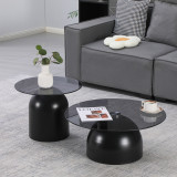 Tavolina kafeje Barel pakoworld set prej 2 metal i zi-xham i zi i tymosur