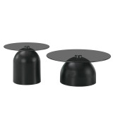 Tavolina kafeje Barel pakoworld set prej 2 metal i zi-xham i zi i tymosur