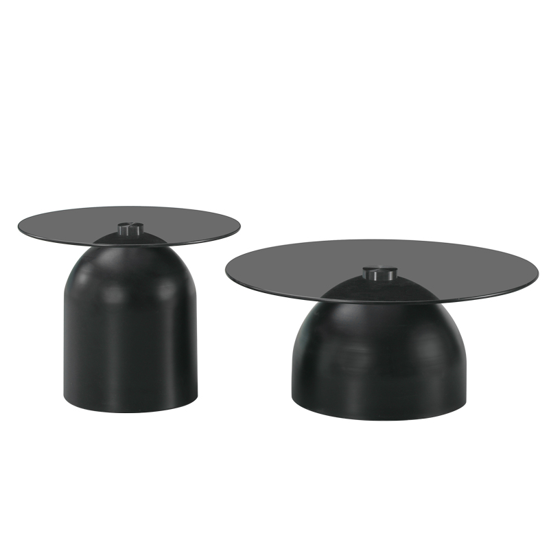 Tavolina kafeje Barel pakoworld set prej 2 metal i zi-xham i zi i tymosur