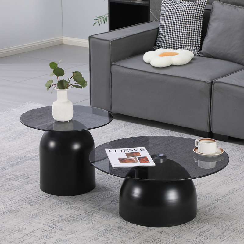 Tavolina kafeje Barel pakoworld set prej 2 metal i zi-xham i zi i tymosur