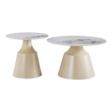 Tavolina kafeje Sculpt pakoworld set prej 2 copësh kapuçino metal-gur i sinterizuar mermer i bardhë