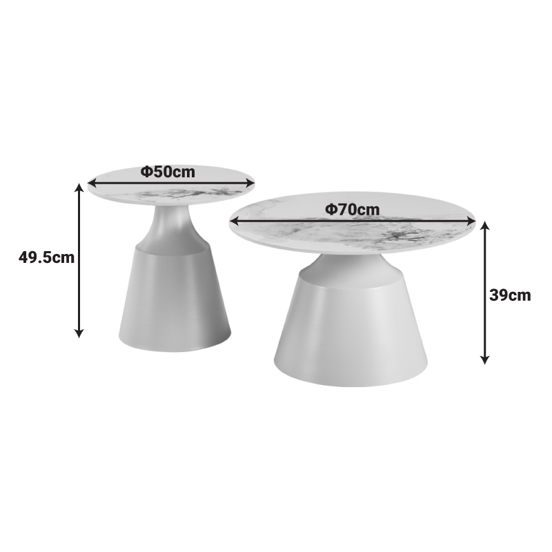 Tavolina kafeje Sculpt pakoworld set prej 2 copësh kapuçino metal-gur i sinterizuar mermer i bardhë