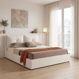 Krevat dopio Dorma pakoworld me hapësirë ruajtjeje me pëlhurë ekru 160x200cm