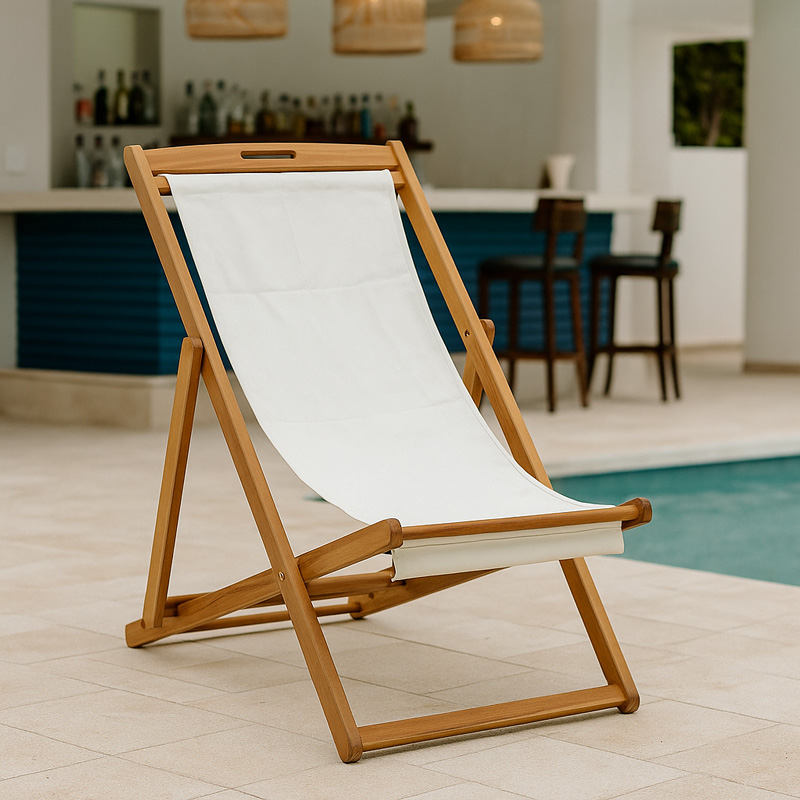 Chaise longue Franclow pakoworld dru akacie natyral-pëlhurë PVC e bardhë