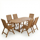 Set tavoline ngrënieje Zerco-Sopho pakoworld prej 7 copash dru masiv akacie natyral 200/150x100x75cm