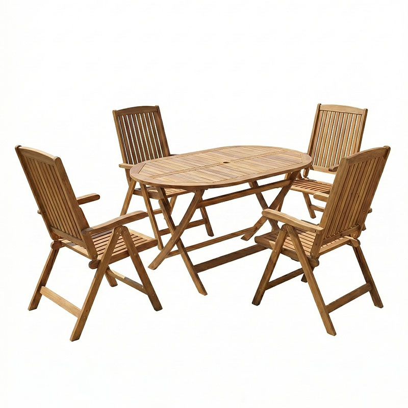 Set tavoline ngrënieje Zerco-Falov pakoworld me 5 copë dru masiv akacie natyral 130x80x72cm