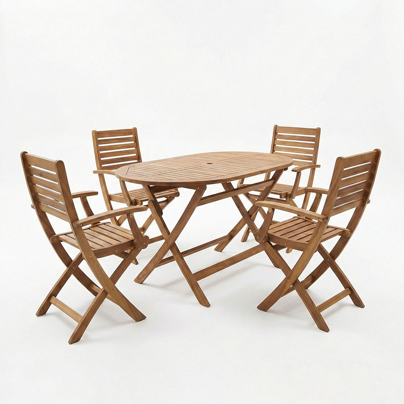 Set tavoline ngrënieje Gorpo-Falov pakoworld me 5 copë dru masiv akacie natyral 130x80x72cm
