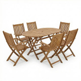 Set tavoline ngrënieje Mobie-Falov pakoworld me 7 copë dru masiv akacie natyral 130x80x72cm