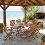 Set tavoline ngrënieje Mobie-Falov pakoworld me 7 copë dru masiv akacie natyral 130x80x72cm