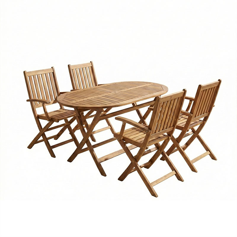Set tavoline ngrënieje Mobie-Falov pakoworld me 5 copë dru masiv akacie natyral 130x80x72cm