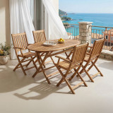 Set tavoline ngrënieje Mobie-Falov pakoworld me 5 copë dru masiv akacie natyral 130x80x72cm