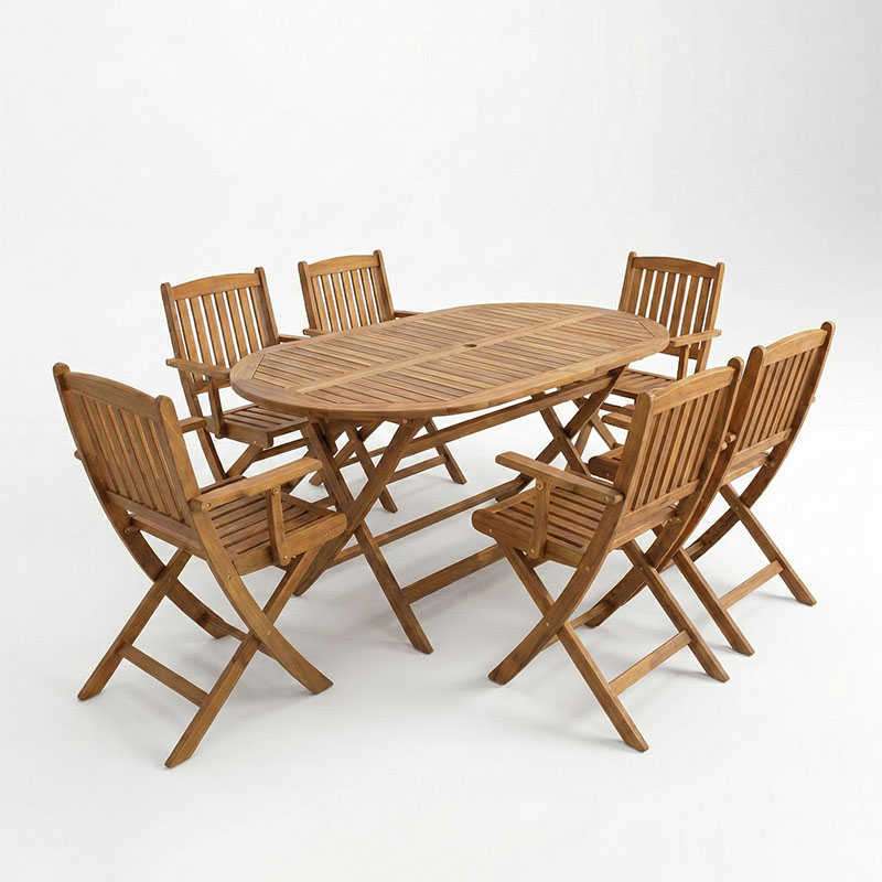 Set tavoline ngrënieje Recofly-Falov pakoworld me 7 copë dru akacieje masiv natyral 130x80x72cm