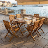 Set tavoline ngrënieje Recofly-Falov pakoworld me 7 copë dru akacieje masiv natyral 130x80x72cm