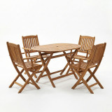 Set tavoline ngrënieje Recofly-Falov pakoworld me 5 copë dru akacieje masiv natyral 130x80x72cm