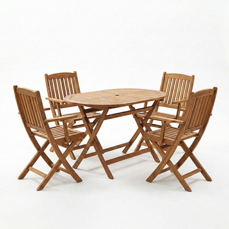 Set tavoline ngrënieje Recofly-Falov pakoworld me 5 copë dru akacieje masiv natyral 130x80x72cm