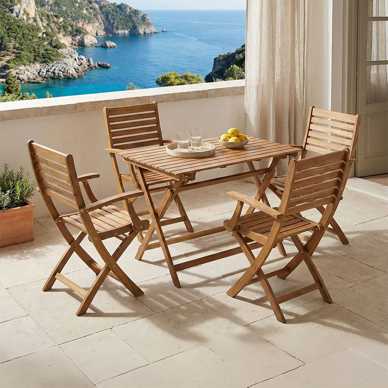 Set tavoline ngrënieje Gorbo-Jaybo pakoworld prej 5 copësh palosëse dru akacieje masiv natyral 100x65x72cm