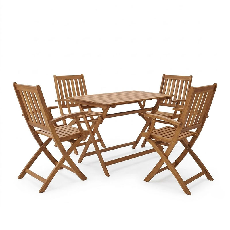 Set tavoline ngrënieje Mobie-Jaybo pakoworld prej 5 copësh palosëse dru akacieje masiv natyral 100x65x72cm