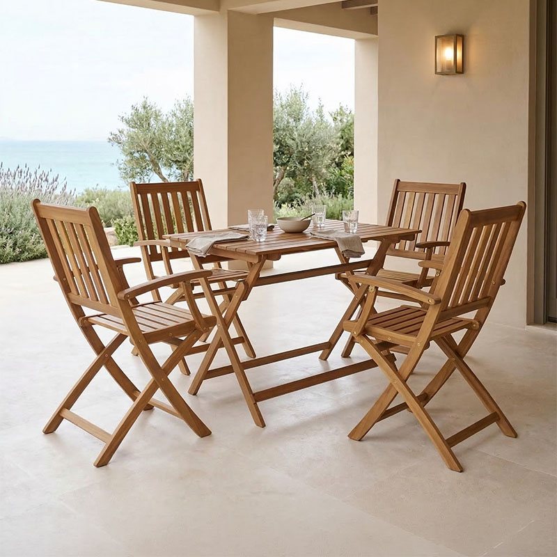 Set tavoline ngrënieje Mobie-Jaybo pakoworld prej 5 copësh palosëse dru akacieje masiv natyral 100x65x72cm