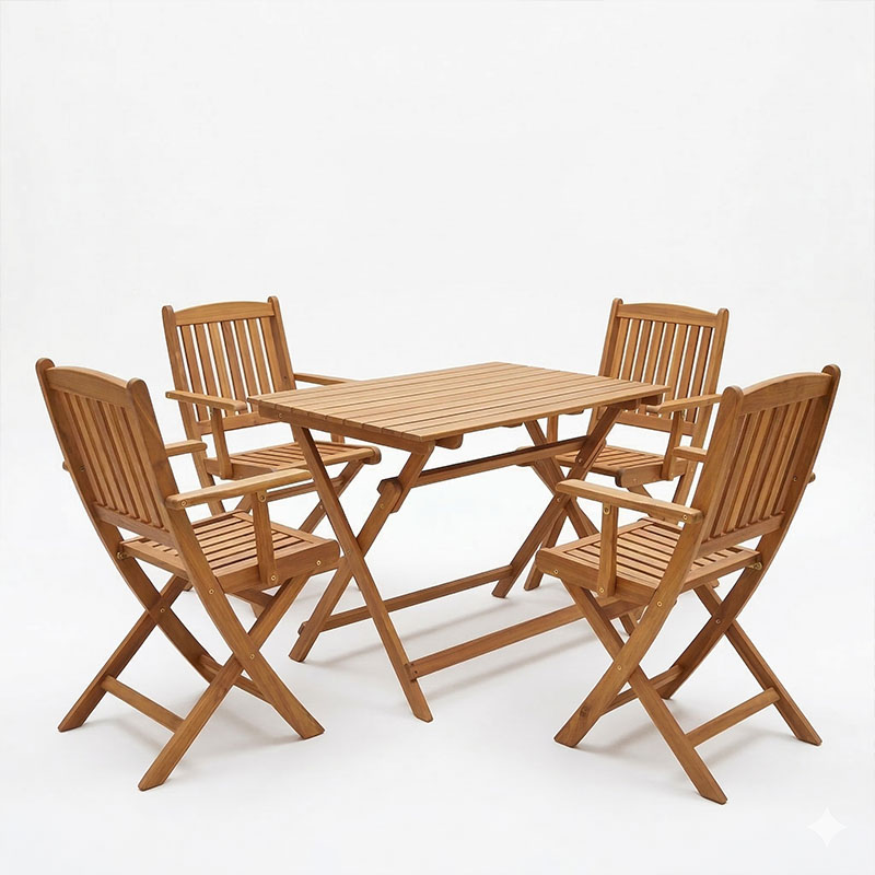Tavolinë ngrënieje Recofly-Jaybo pakoworld set prej 5 druri akacieje të ngurtë natyral të palosshëm 100x65x72cm