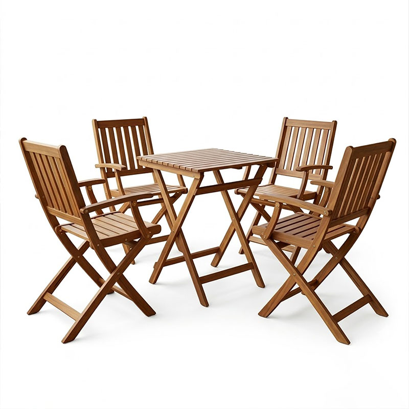 Set tavoline ngrënieje Mobie-Lazio pakoworld me 5 dru akacie masiv natyral të palosshëm 50x50x70cm