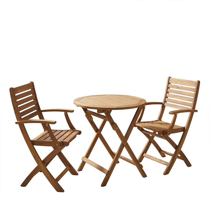 Tavolinë ngrënieje Gorpo-Carpuva pakoworld set me 3 dru akacie masiv natyral të palosshëm D70x74cm