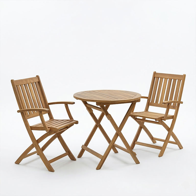 Tavolinë ngrënieje Mobie-Carpuva pakoworld set me 3 dru akacie masiv natyral të palosshëm D70x74cm