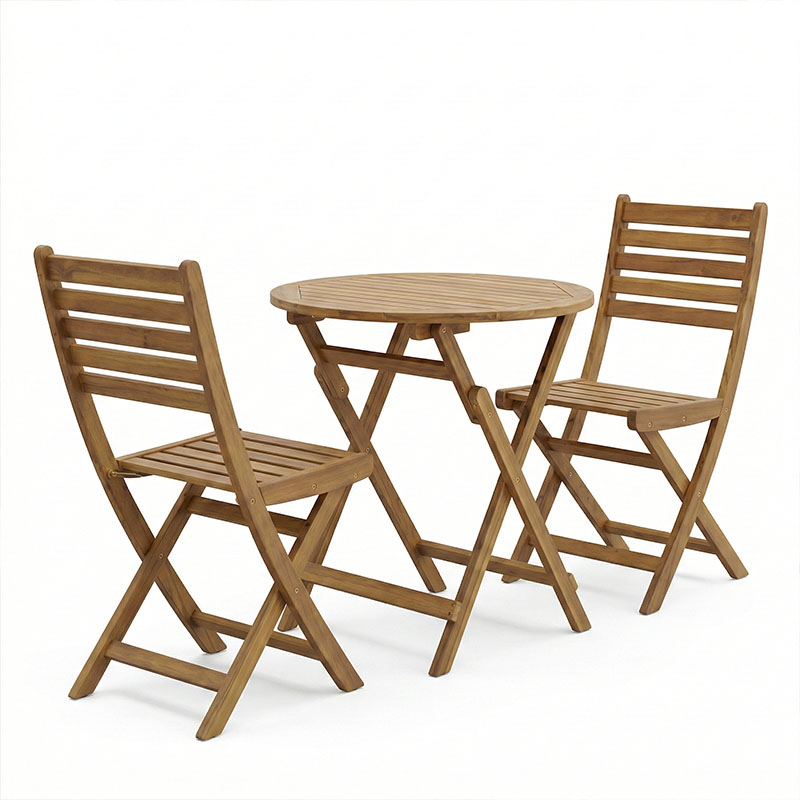 Tavolinë ngrënieje Fatel-Carpuva pakoworld set me 3 dru akacie masiv natyral të palosshëm D70x74cm