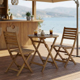 Tavolinë ngrënieje Fatel-Carpuva pakoworld set me 3 dru akacie masiv natyral të palosshëm D70x74cm