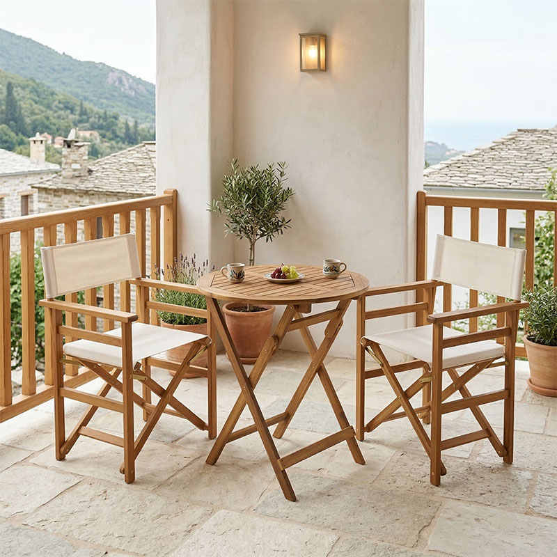 Set ngrënieje Bistrual-Carpuva pakoworld me 3 pjesë, palosëse, dru akacie natyral i fortë D70x74cm