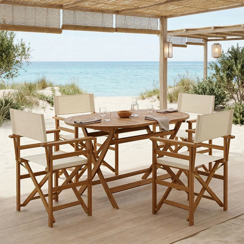Dhomë ngrënieje Bistrual-Falov pakoworld set prej 5 druri akacieje të ngurtë natyral të palosshëm 130x80x72cm