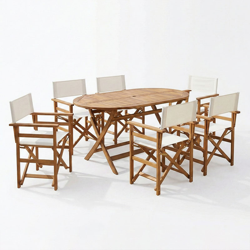 Dhomë ngrënieje Bistrual-Falov pakoworld set prej 7 druri akacieje të ngurtë natyral të palosshëm 130x80x72cm