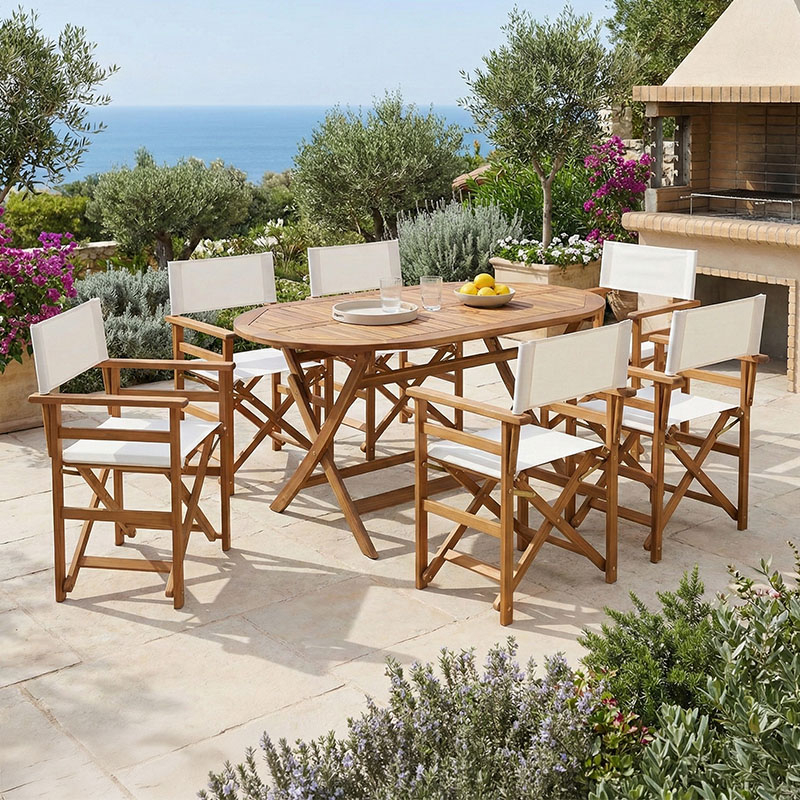 Dhomë ngrënieje Bistrual-Falov pakoworld set prej 7 druri akacieje të ngurtë natyral të palosshëm 130x80x72cm