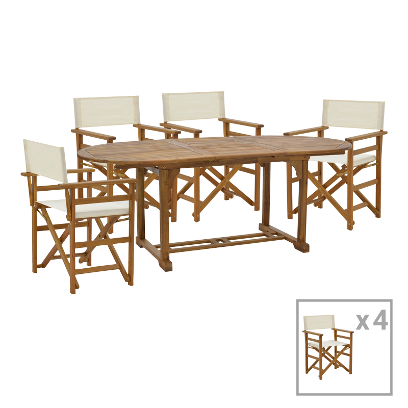 Set ngrënieje Bistrual-Sopho pakoworld me 5 copë, dru akacie i ngurtë natyral i zgjerueshëm 200/150x100x75cm