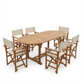 Set ngrënieje Bistrual-Sopho pakoworld me 7 copë, dru akacie i ngurtë natyral i zgjerueshëm 200/150x100x75cm
