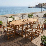 Set ngrënieje Bistrual-Sopho pakoworld me 7 copë, dru akacie i ngurtë natyral i zgjerueshëm 200/150x100x75cm