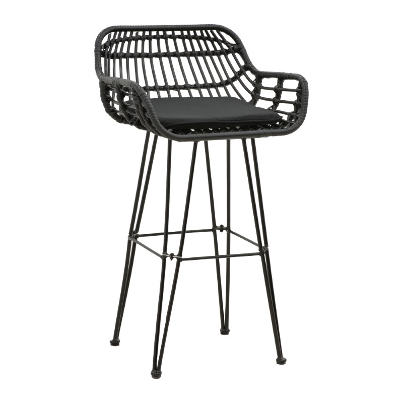 Stol bari Naoki pakoworld me jastëk pe i zi-këmbë metalike e zezë 52x50x90cm