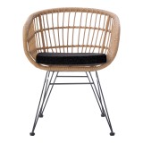 Naoki pakoworld fotel me jastëk pe rattan në nuancë natyrale dhe këmbë metalike të zeza 63x61x79cm