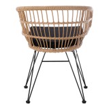 Naoki pakoworld fotel me jastëk pe rattan në nuancë natyrale dhe këmbë metalike të zeza 63x61x79cm