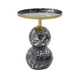 Tavolinë anësore Dearest Inart mermer i zi-metal i artë D41x57cm