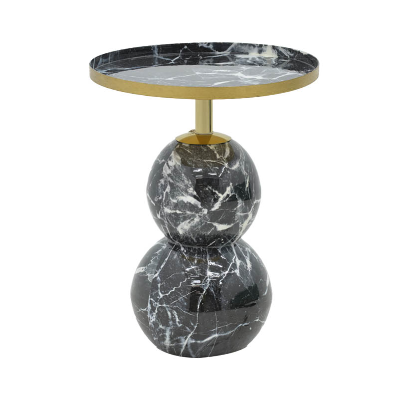 Tavolinë anësore Dearest Inart mermer i zi-metal i artë D41x57cm