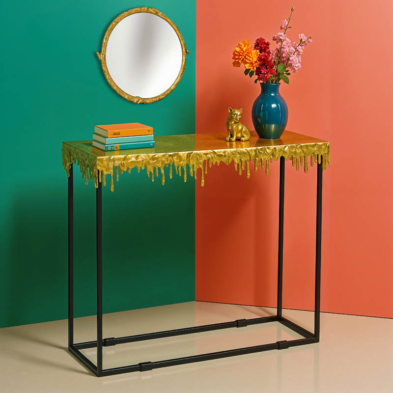 Tavolinë konsolle Bulco Inart metal ari-zi 80.5x28x72cm