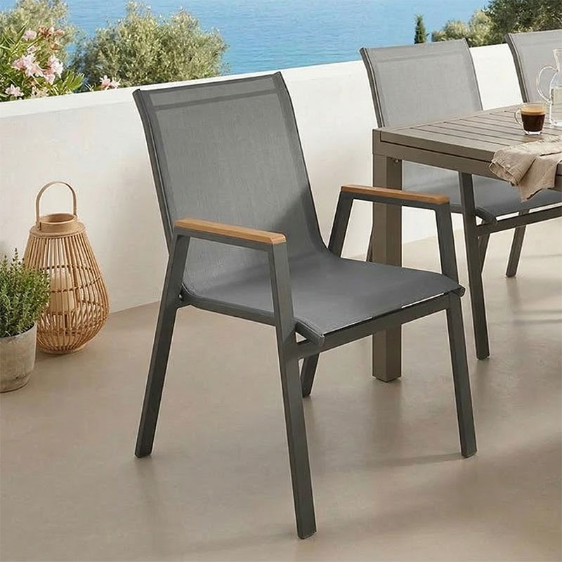 Kolltuk Azelie pakoworld tekstilen gri e errët-këmbë alumini gri e errët-krahë kompensatë 56x75x88cm